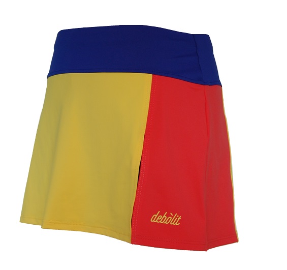 Falda de pádel diseño "abierta" en tonos azulón-amarillo-naranja