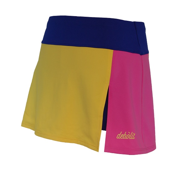 Falda de pádel diseño "abierta" en tonos azulón-amarillo-rosa