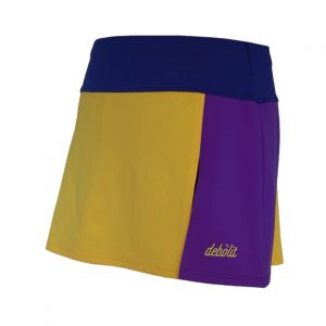 Falda de pádel diseño "abierta" en tonos azulón-amarillo-violeta