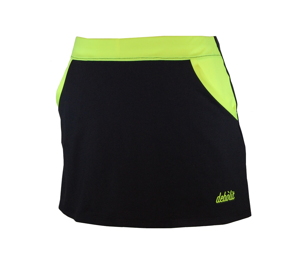 Falda de pádel con bolsillos diseño "neón" en tonos negro y amarillo flúor